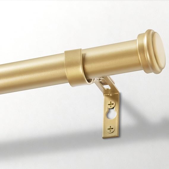 Zeerobee Curtain Rods for Windows 32 to 240, 1 Inch Gold Heavy Duty Rods | Adjustable Drapery Rods, Modern Indoor/Outdoor Curtain Pole for Bedroom, Living Room, Patio, Farmhouse, 32"-240"