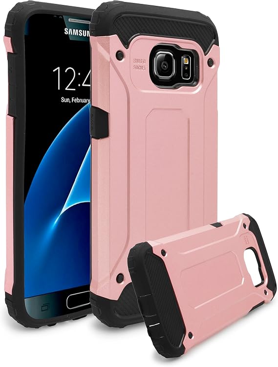 Galaxy S7 Edge Case, Bastex Slim Fit Hybrid Heavy Duty Protection Rubber Silicone Cover Hard Plastic Case for Samsung Galaxy S7 Edge (Rose Gold)