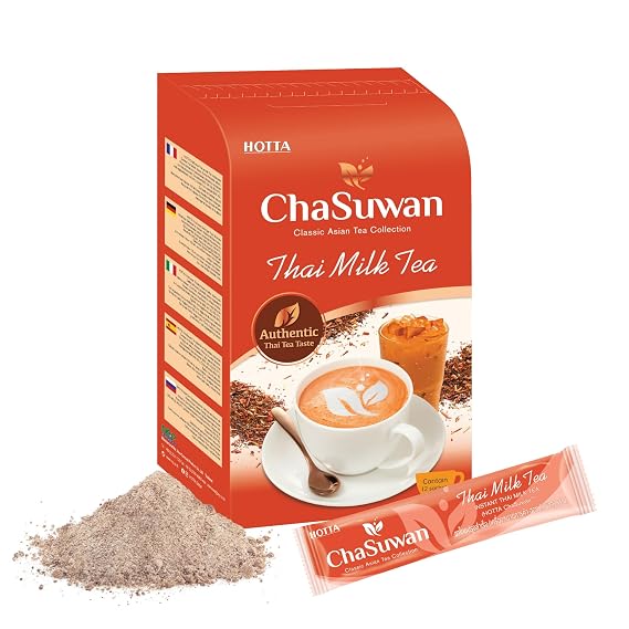 HOTTA ChaSuwan Instant Thai Milk Tea Mix Authentic Black Tea from Thailand, Easy to Prepare for Iced & Hot Tea, Boba Drinks 12 Sachets
