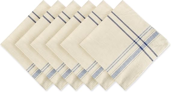 DII French Stripe Tabletop Collection Farmhouse Style Dining Table Linen Napkin Set, 20x20, Taupe/Blue, 6 Piece