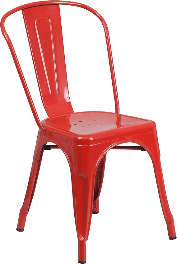 Flash Furniture Commercial Grade Metal Indoor/Outdoor Stackable Chair, Red