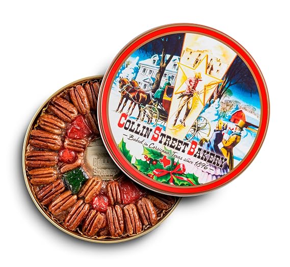 Collin Street Bakery DeLuxe Fruitcake in Collectible Gift Tin - 101 Regular Size 7 Cake with Pecans, Cherries, Pineapple, Papaya, Raisins, Honey (1 lb 14 oz)
