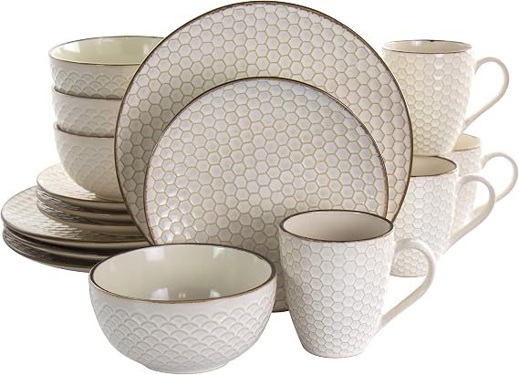 Elama HoneyIvory 16 Piece Stoneware Dinnerware Set in Ivory