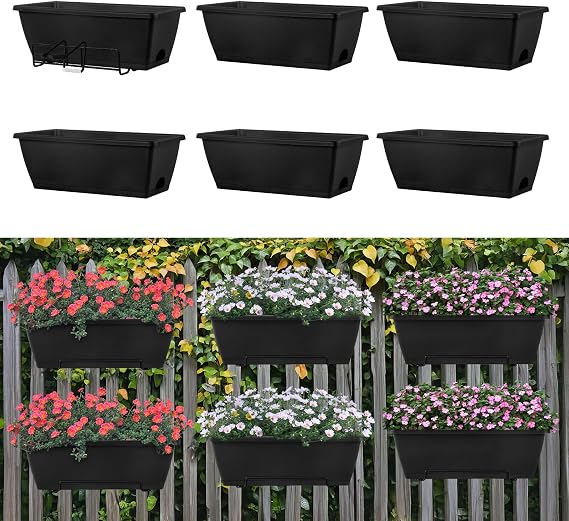6 Pack Hanging Planters for Railings, Flexible Clamp-On Flower Pot Holder with Drainage, Railing Planter Box for Balcony, Deck & Fence (Planter Included)