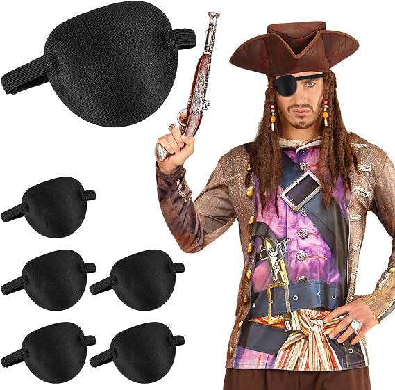 Qianyu 6 Pcs Eye Patches 3D Adjustable Eyepatch Patch Right or Left Eye One Eye Cover for Adults Men Kids Lazy Eye Amblyopia Lazy Eye Patches Pirate Cosplay Costume Black
