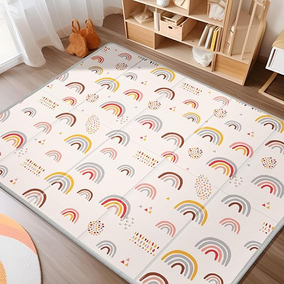 Piglog Extra Large Play Mat for Baby, 0.8 Inch Thick BPA Free, Reversible Foldable Baby Play Mat, 79" x71" Waterproof Foam Floor Baby Crawling Mat, Portable Playmat for Infants, Toddler, Kids, Rainbow