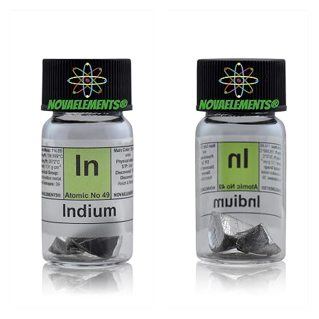 Indium Element 49 in, Pure Sample 5 Grams 99.99% in Glass Vial with Label