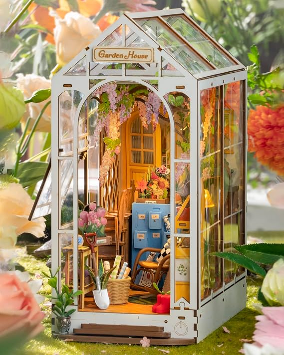 Rolife Book Nook Kits for Adults Gardenhouse, 3D Puzzles With LED Light