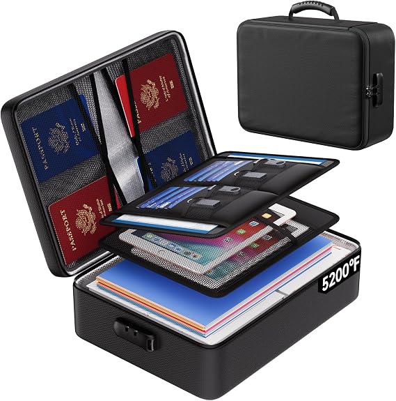 ENGPOW 5200F Fireproof Document Bag with Lock,8 Layers Heat Insulated