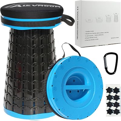 ALEVMOOM Upgraded XXL Collapsible Stool with Thick Cushion 19.7,1000lbs Max Weight,Wider & Taller Pop Up Seat, Heavy Duty Portable Retractable Folding Chair or Travel Foot Rest for Camping & Outdoors