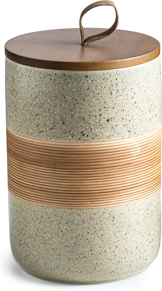 Miamolo Large Storage Containers with Lids, Ceramic Coffee Container Kitchen Food Storage Jars for Spice Sugar Tea Bag, Stackable Decorative Jars for Counter, 61 fl.oz