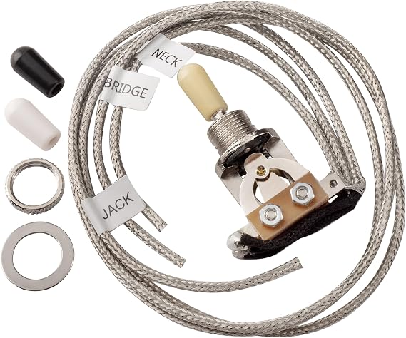 Musiclily Pro Pre-Wired 3-Way Pickup Select Toggle Switch Soldered with Metal Braided Wires for Epiphone LP Style Electric Guitar, Nickel
