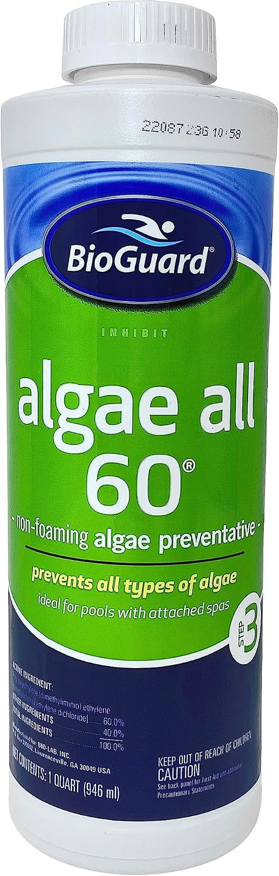 BioGuard Algae All 60 Non-Foaming Algae Preventative, 1 Quart, Single Pack