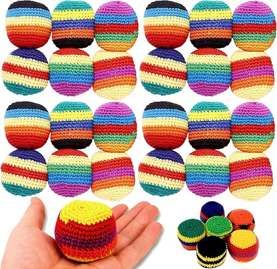 Cute Crochet Hacky Sack Balls for Adults & Kids, Colorful Juggling Kick Bags, Outdoor Party Favors & Toss Game, Handwoven Footbags, Knitted Footbag Set (24pcs)