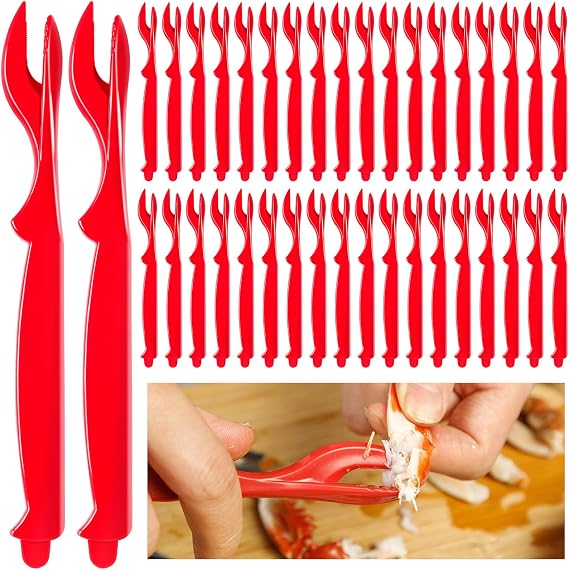 40Pcs Red Crab Legs Crackers, Crackers Picks Tools Crab Cracker and Tool for Lobster Crayfish, Easy Opener Shellfish Picks Knife, Seafood Tool