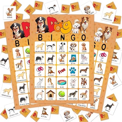 Dog Bingo Cards Game, Bingo Game for Adults Family, Puppy Dog Party Supplies Favor Decoration, Dogs Lovers Gift, 24 Players Games -01