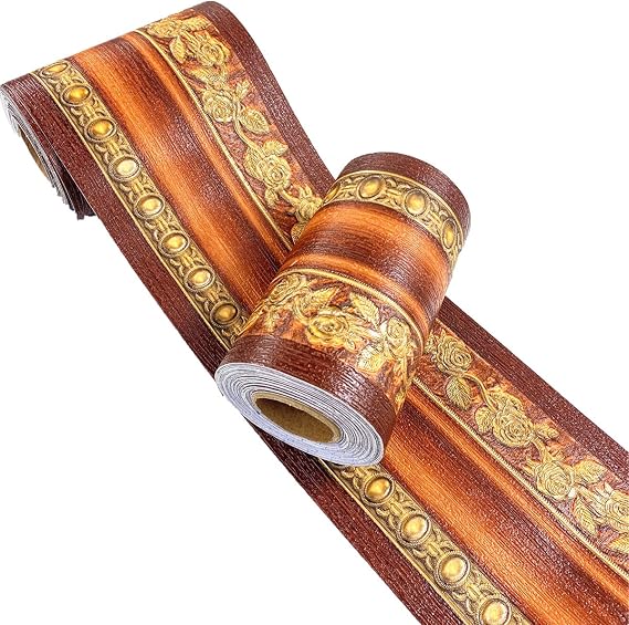 TOOLDECO Self Adhesive Brown Floral Wallpaper Border Peel Stick Tiles Wall Decal Sticker for Wall Ceiling Bathroom Kitchen,Waterproof,4.2inch by 16.4ft