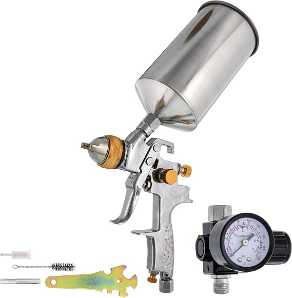 TCP Global Brand Professional 1.3mm HVLP Spray Gun-gravity Feed-auto Paint Basecoat Clearcoat with Air Regulator (G6600-13)