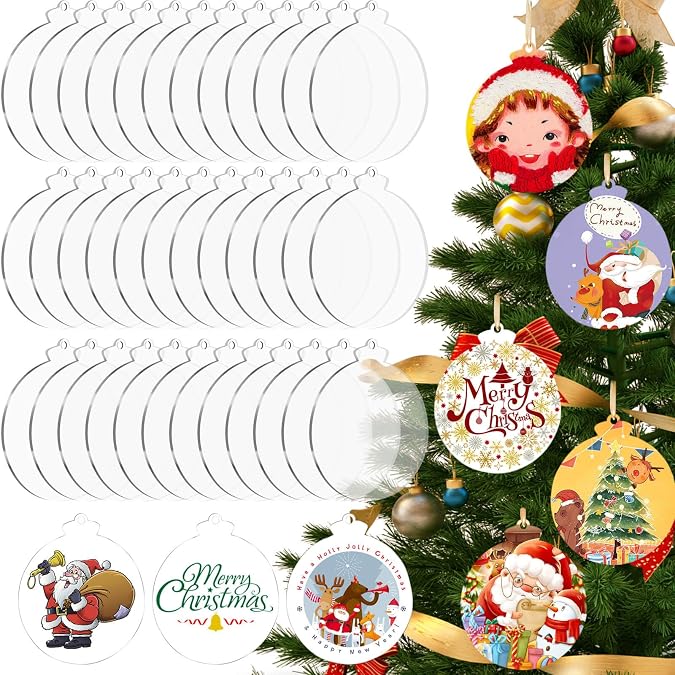 Acejoz 3 Inches Clear Acrylic Ornament Blanks, 36Pcs Blank Acrylic Ornaments for Cricut Christmas Ornament Blanks with Hole for Vinyl Projects