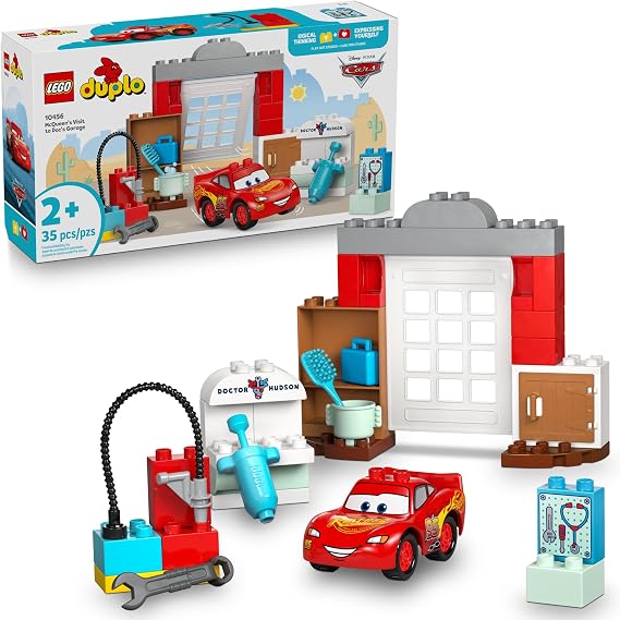 LEGO DUPLO Disney and Pixar Cars McQueens Visit to Docs Garage - Lightning McQueen Cars Toy for Toddlers, Preschool Boys and Girls 2+ Gift for Birthdays - 10456