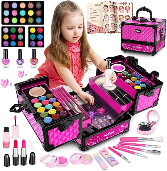 59 Pcs Kids Makeup Toys Kit for Girl, Non-Toxic Real Washable Pretend Set