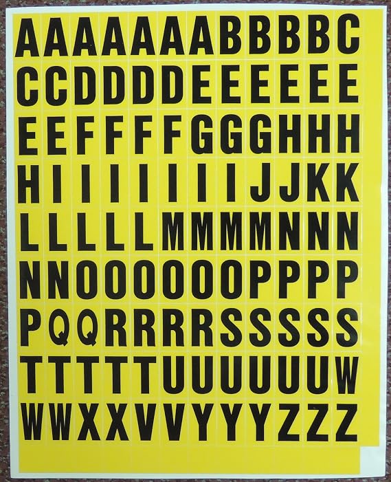 Stick on Vinyl Lettering, Letters, Self Adhesive Letters ONLY, Lettering for Signs, 1 Inch, Vinyl Waterproof, Individual Decals (Black on Yellow)