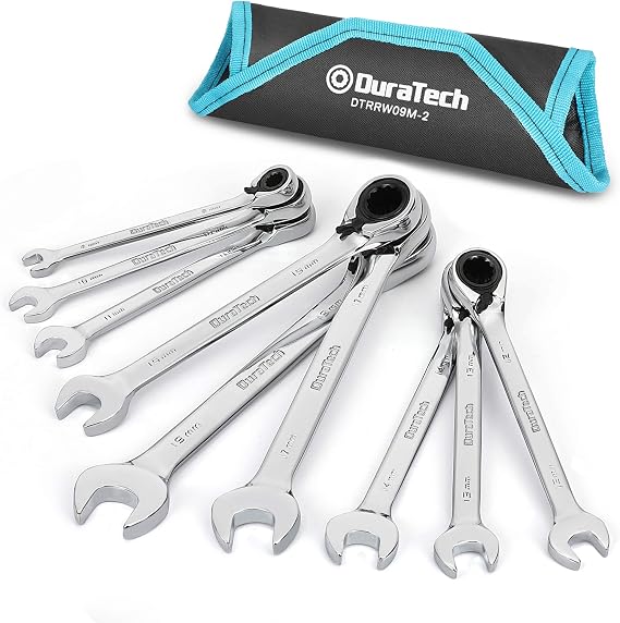 DURATECH 9-Piece Ratchet Combination Spanner Set, 8-19 mm, Cr-V Steel