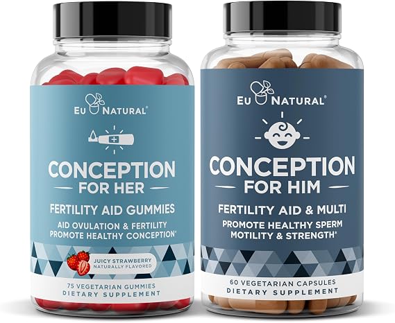 Eu Natural Conception for Him Capsules and Conception for Her Gummies Bundle - Fertility Supplements for Men and Women - 60 Ct Capsules & 75 Ct Gummies