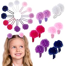 12pc Tulle Flower Hair Ties for Girls Sparkly Rhinestone Pom Hair Bobbles | Multi-Color Assortment | Ideal Party Favors & Gift Set for Kids & Toddlers | Fun Hair Accessories