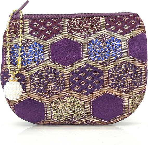 Handmade Women Coin Purse Brocade Zipper Wallet Rosary Pouch Silk Jewelry Bag - Purple