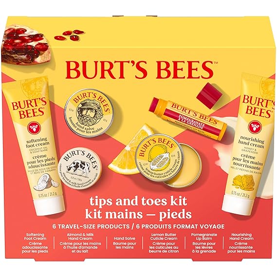Burt's Bees Tips and Toes Kit Gift Set, 6 Travel Size Products