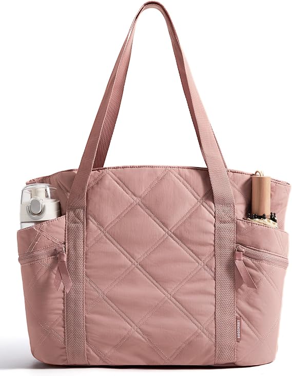 BAGSMART Crush Tote Bag for Women, 20L Puffer Work Tote with Zipper | Quilted Nurse Hospital Bag For Travel College Gym
