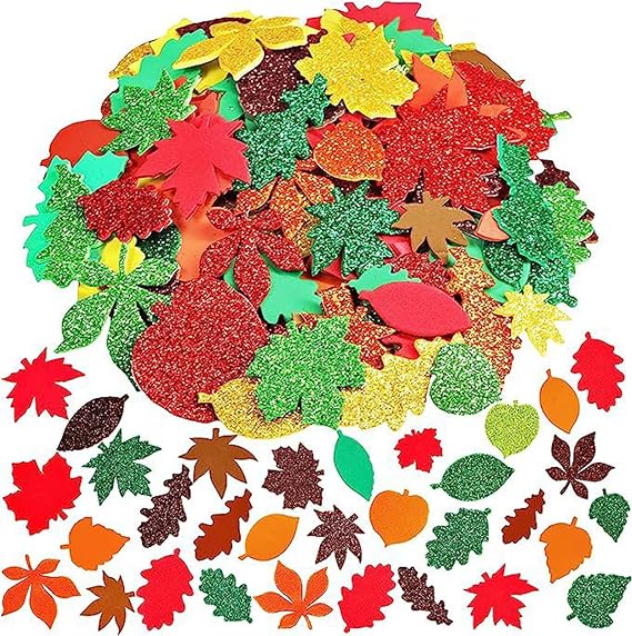100Pcs Autumn Foam Stickers,Autumn Leaves Decorations Fall Leaf Stickers Autumn-Crafts Maple Leaves Stickers Autumn-Window Stickers for Thanksgiving Party Craft Ornaments Fall-Autumn Decor
