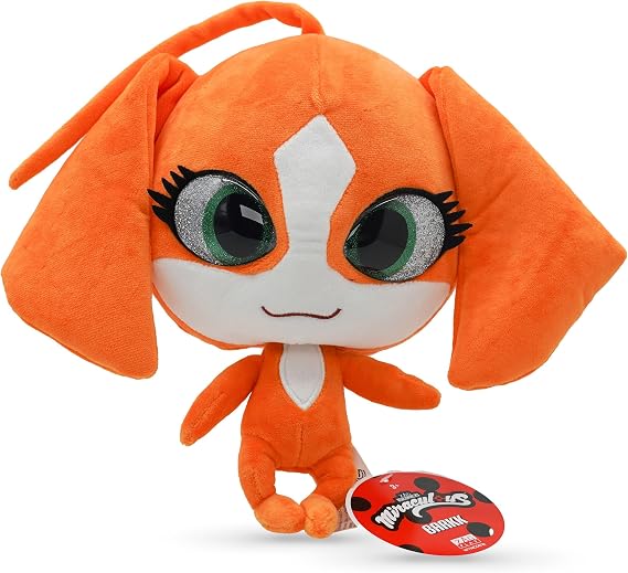 Miraculous Ladybug - Kwami Mon Ami Barkk, 9-inch Dog Plush Toys for Kids, Super Soft Stuffed Toy with Resin Eyes, High Glitter & Gloss, Detailed Stitching Finishes (Wyncor), Orange (M13001)