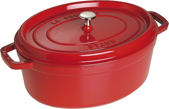 Staub La Cocotte Oval 40509-876 "Pico Cocotte Oval Cherry 14.6 inches 37 cm Large, Two-Handed, Cast Enameled Pot, Induction Compatible