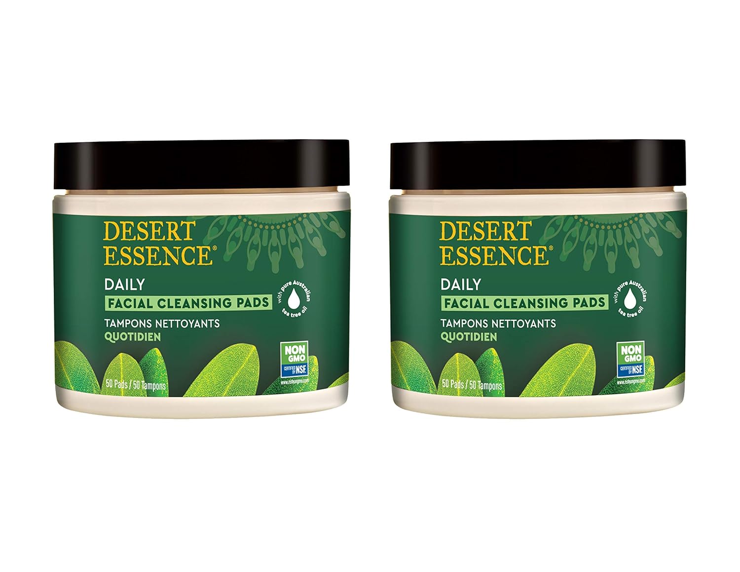 Desert Essence Tea Tree Oil Facial Cleansing Pads - 50 Count - Pack of 2 - Face Cleanser - Soothes & Calms Skin - Makeup Remover Pads - Removes Oil & Dirt - Great for Travel