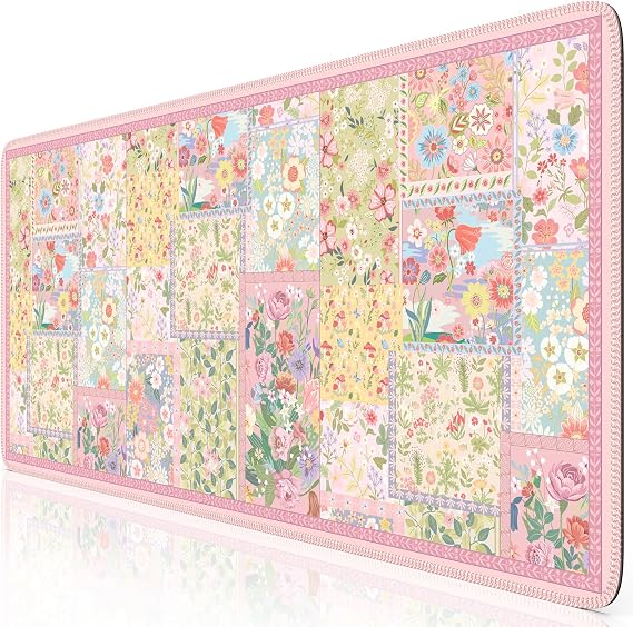 iCasso Desk Mat,Mouse Pad for Office Desk,35.4x15.7in,Pink Flowers