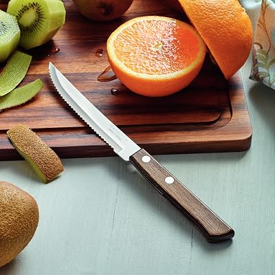 Tramontina 21100495 TRAMONTINA Wood Handle Steak Knife, 8.3 inches 21 cm, Dark Brown, Dishwasher Safe, Durable, Lightweight, Natural Wood, Made in Brazil
