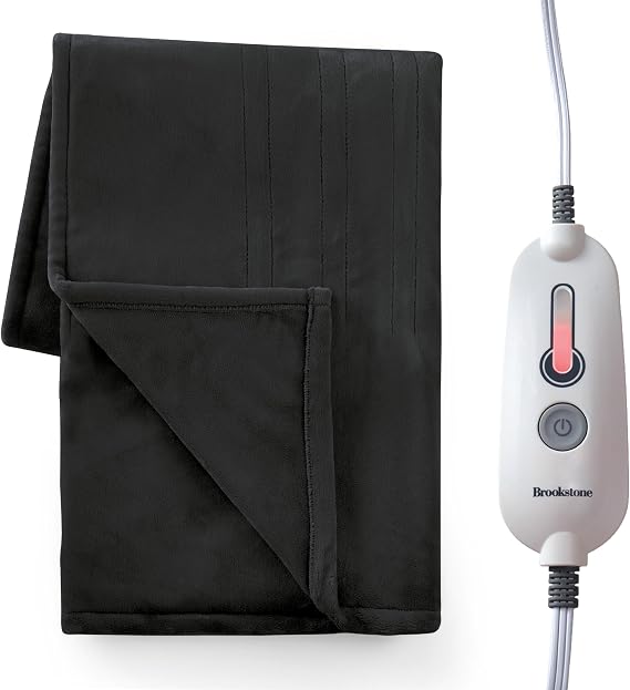 Brookstone Oversized Electric Heated Throw Blanket, 50 x 60 in, Black