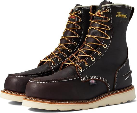 Thorogood 1957 Series 8 Waterproof Steel Toe Work Boots for Men - Full-Grain Leather with Moc Toe, Slip-Resistant Wedge Outsole, and Shock-Absorbing Insole; EH Rated