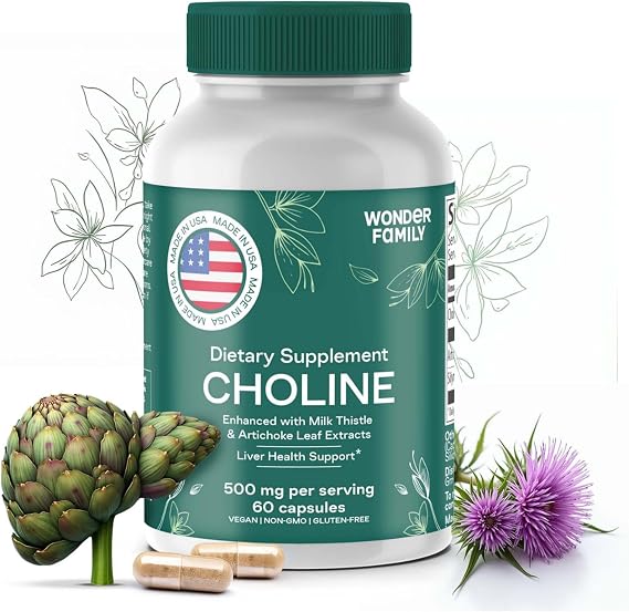 Choline Bitartrate 500MG - Premium Choline Supplements - Liver Support Supplement & Gallbladder Supplements - Colina Suplemento 500 mg Organica - Brain Vitamin for Memory and Focus - 60 Choline Caps
