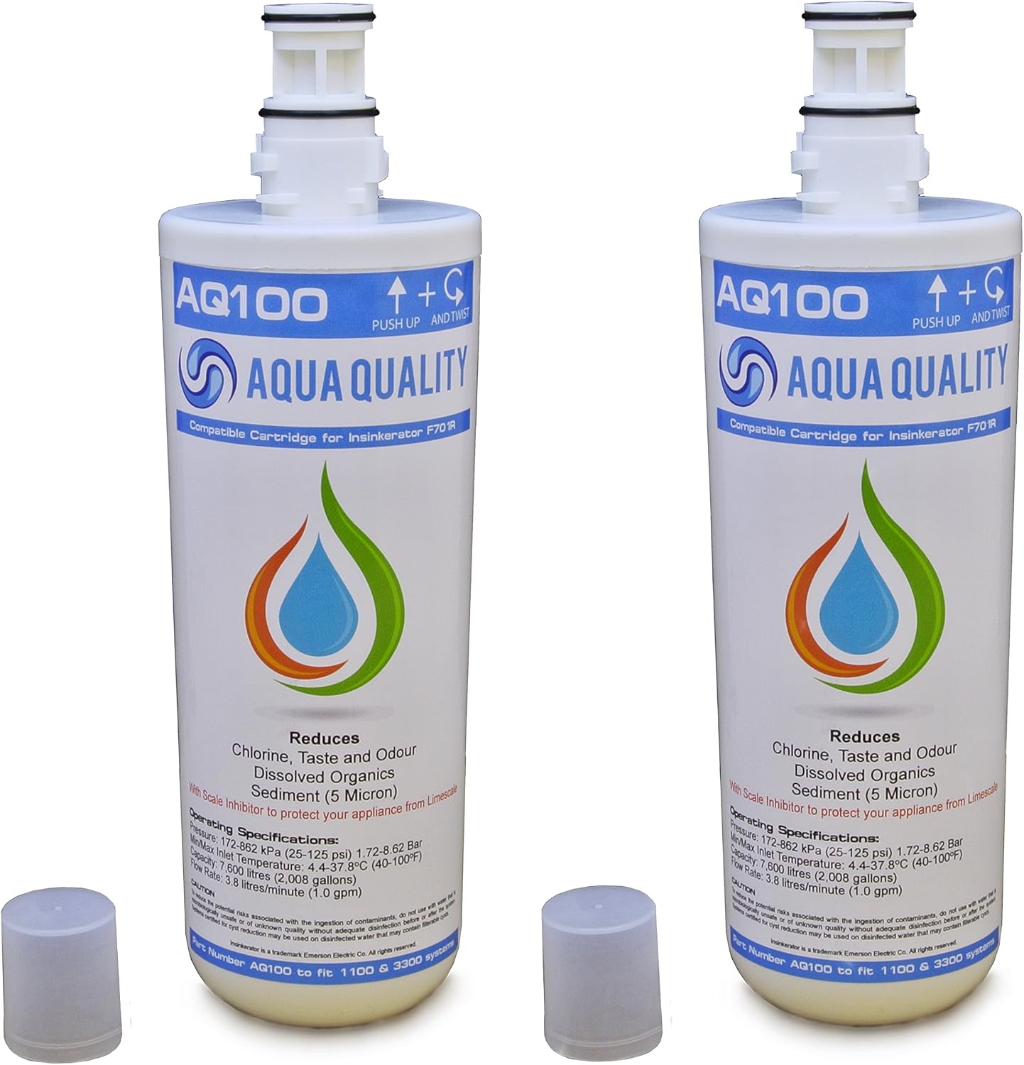 Aqua Quality AQ100 Water Filter Cartridge Compatible with InSinkErator F-701R and F-201R Hard Water Filter to fit ISE Instant Boiling Hot Tap Systems using the Neo Tank with A1 or A3 Head 2 Pack