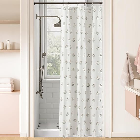 Stall Small Shower Curtain 36x72 for RV,Boho Pink Floral Waterproof Fabric Half Size Narrow Shower Curtains for Dorm Camper