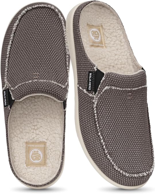 Mens Slippers with Arch Support, House Shoes for Men with Anti-Slip Sole | Canvas Slippers for Men with Velvet Lining, Indoor Outdoor Mens House Shoes, Slip on Clogs with Wide Toe Box Design
