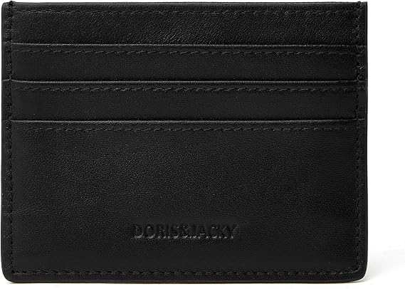 DORIS&JACKY Minimalist Leather Card Holder Wallet, Slim Lambskin Credit Card Case Card Protector, 6 Card Slots Thin Business Wallet for Men and Women(DS901-Black)