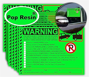 50 Pcs 5X8 Inch Parking Violation Stickers Parking Violation Notice Tow Stickers - Multi Reasons Warning Labels Violation Bad Parking Notes Funny Labels for Towing & Improper Parking (Green)