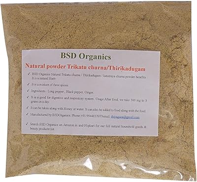BSD Organics Natural powder Trikatu churnaThirikadugamkatutraya churna -250 gm, 0.55 Pounds