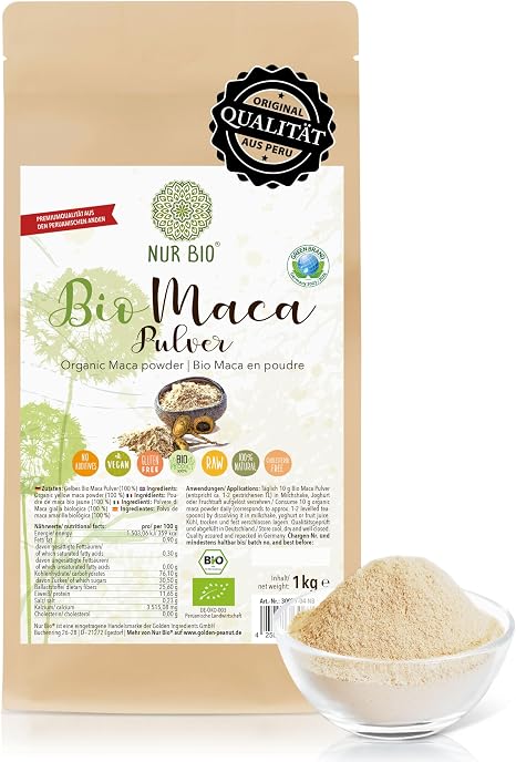 NUR Organic Organic Maca Root Powder Peruvian Andes Raw Food without Additives 1 kg