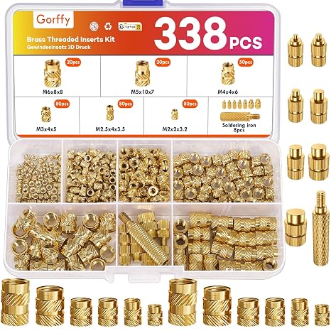 338PCS Threaded Inserts for Plastic, Brass Knurled Nuts