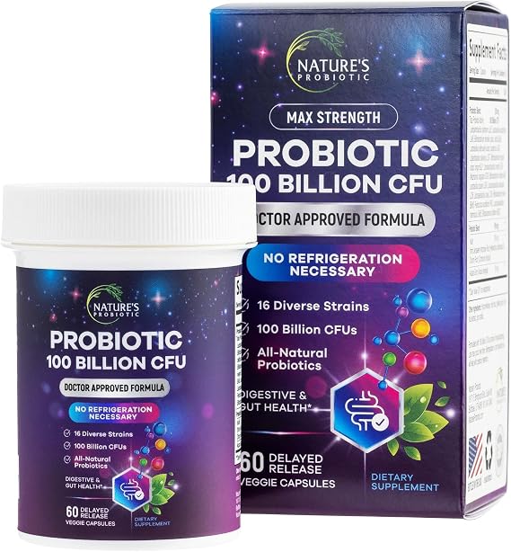 Probiotics for Digestive Health - Probiotic Blend 100 Billion CFU Per Capsule - 16 Premium Strains & Prebiotics for Women & Men, Occasional Constipation, Gas, Gut, Immune Health Support - 60 Capsules